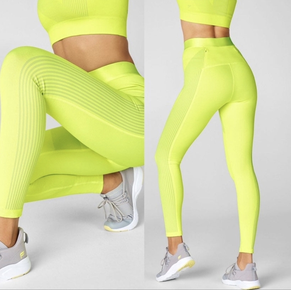 Fabletics Pants - Fabletics neon yellow high waisted seamless leggings